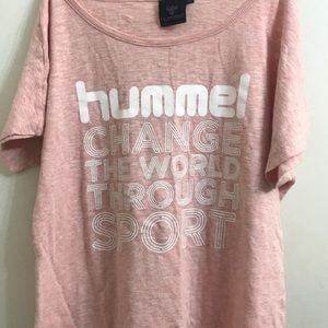 Pink hummel shirt with white lettering
